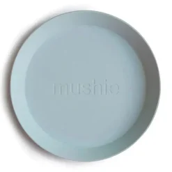 Mushie - Conjunto de 2 pratos de louça redondos, azul claro