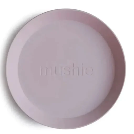 Mushie - Conjunto de 2 pratos de louça redondos, lilás suave