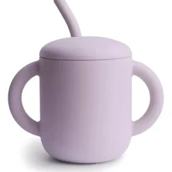 Mushie - Copo de treinamento de silicone e canudo, lilás suave