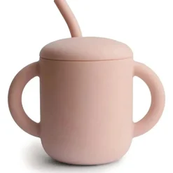 Mushie - Copo de treinamento para bebês de silicone e canudo, blush