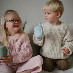 Mushie - Copo de treinamento de silicone e canudo, natural