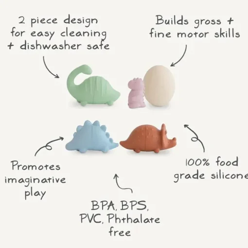 Mushie - Dino Mold Free Bath Play Set, 4 Pack
