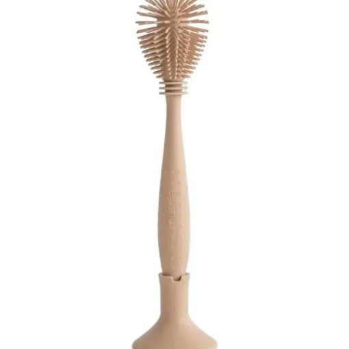 Mushie - Escova para mamadeira, silicone macio com base de sucção, natural