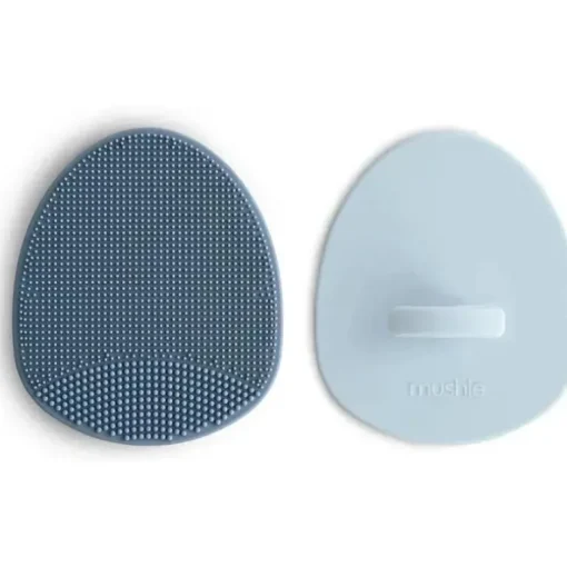Mushie - Escova para tampa de berço para banho de bebê, cerdas macias de silicone, pacote com 2, ventos alísios/pervinca