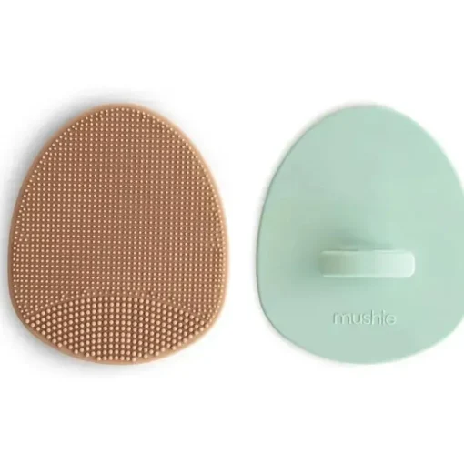 Mushie - Escova para touca de banho de bebê para pele seca, tratamento de eczema, pacote com 2, natural/azul Cambridge
