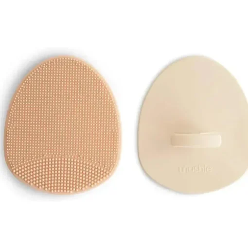 Mushie - escova para touca de banho de bebê, cerdas macias de silicone, pacote com 2, blush/areia móvel