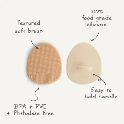 Mushie - Escova para touca de banho de bebê para pele seca, tratamento de eczema, pacote com 2, natural/azul Cambridge
