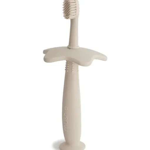 Mushie - Finger Toothbrush, Powder Blue/Daffodil