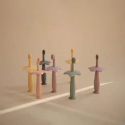 Mushie - Finger Toothbrush, Powder Blue/Daffodil
