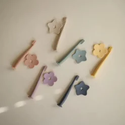 Mushie - Finger Toothbrush, Powder Blue/Daffodil