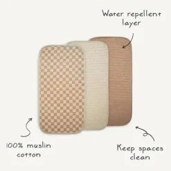 Mushie - Forros de trocador à prova d'água, 100% algodão orgânico, conjunto de 3, combinação de blush