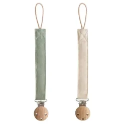 Mushie - Linen Pacifier Clip 2 Pack, Olive/Shifting Sand