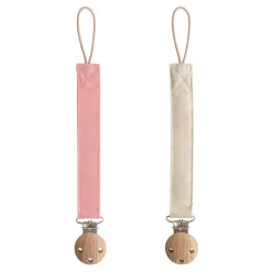 Mushie - Linen Pacifier Clip – 2 Pack, Dusty Rose/Shifting Sand