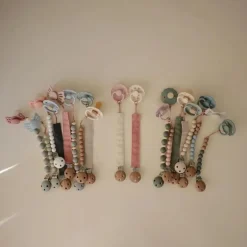 Mushie - Linen Pacifier Clip – 2 Pack, Dusty Rose/Shifting Sand