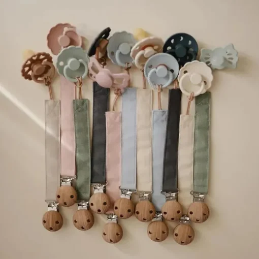 Mushie - Linen Pacifier Clip 2 Pack, Olive/Shifting Sand