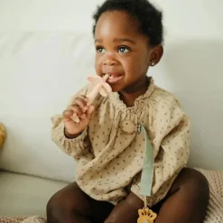 Mushie - Linen Pacifier Clip 2 Pack, Olive/Shifting Sand