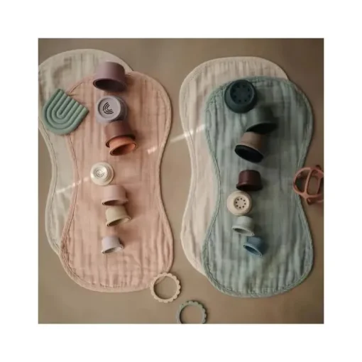 Mushie - Mushie Burp Pano Algodão Orgânico Pacote com 2 - Blush/Fog