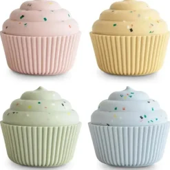 Mushie - Pacote de 4 brinquedos para cupcake de mistura e combinação de silicone, sem molde