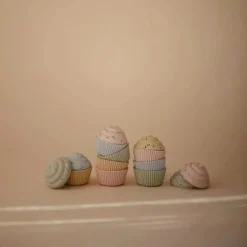 Mushie - Pacote de 4 brinquedos para cupcake de mistura e combinação de silicone, sem molde