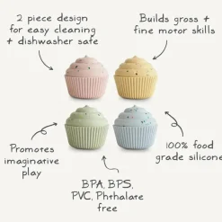 Mushie - Pacote de 4 brinquedos para cupcake de mistura e combinação de silicone, sem molde