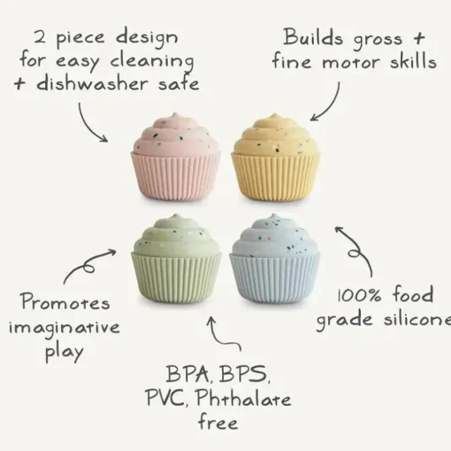 Mushie - Pacote de 4 brinquedos para cupcake de mistura e combinação de silicone, sem molde
