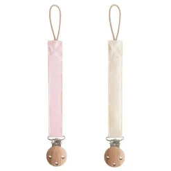 Mushie - Porta-chupeta de bebê em linho, alça de tecido macio, pacote com 2, blush/creme
