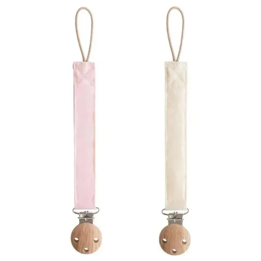 Mushie - Porta-chupeta de bebê em linho, alça de tecido macio, pacote com 2, blush/creme