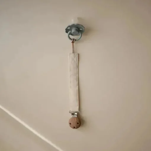 Mushie - Porta-chupeta de bebê em linho, alça de tecido macio, pacote com 2, blush/creme