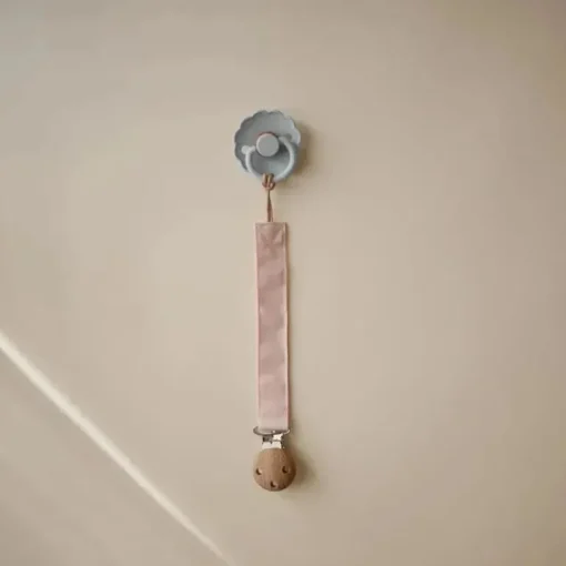 Mushie - Porta-chupeta de bebê em linho, alça de tecido macio, pacote com 2, blush/creme