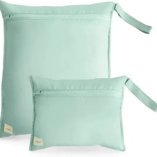 Mushie - Sacos úmidos resistentes à água, saco de armazenamento reutilizável grande e pequeno, conjunto de 2 verde romano