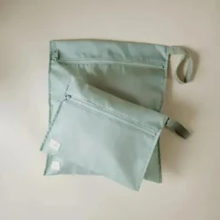 Mushie - Sacos úmidos resistentes à água, saco de armazenamento reutilizável grande e pequeno, conjunto de 2 verde romano