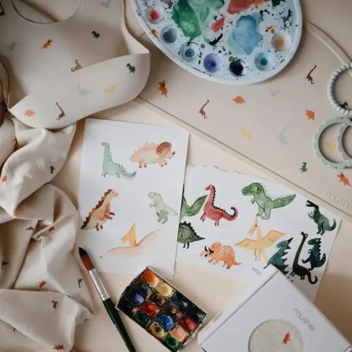 Mushie - Silicone Baby Bib, Dinosaurs