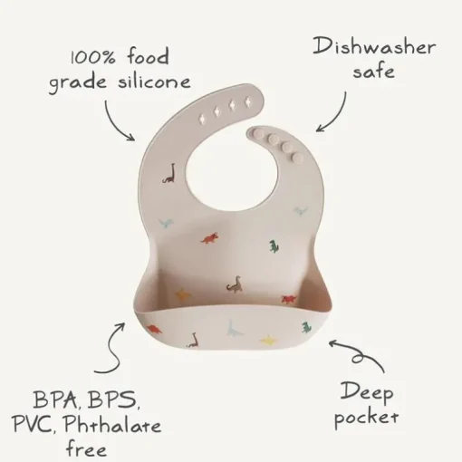 Mushie - Silicone Baby Bib, Dinosaurs