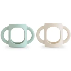 Mushie - Silicone Bottles Handles, Cambridge Blue/Shifting Sand