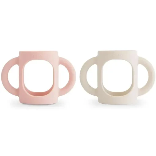 Mushie - Silicone Bottles Handles, Blush/Shifting Sand
