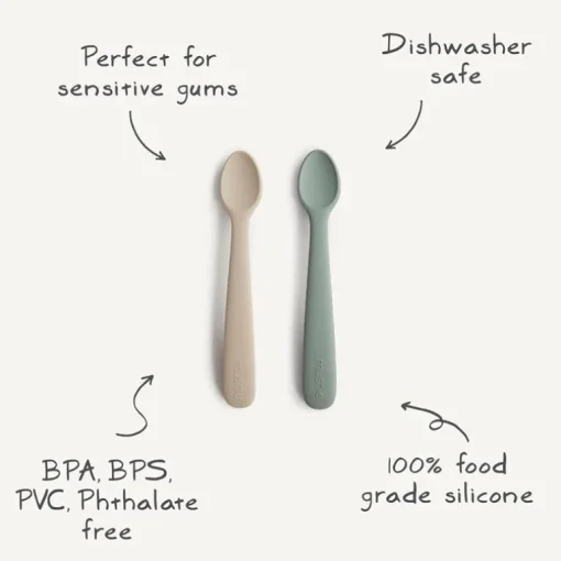 Mushie - Silicone Feeding Spoons, Powder Blue (2-Pack)