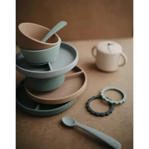 Mushie - Tigela de Sucção de Silicone Bebê - Cambridge Blue