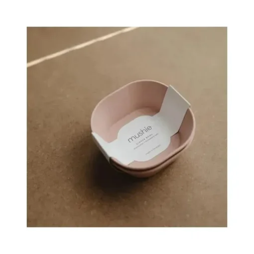 Mushie - Tigela quadrada para bebê - Conjunto de 2 - Blush
