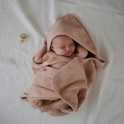 Mushie - toalha com capuz de algodão orgânico para bebê, blush