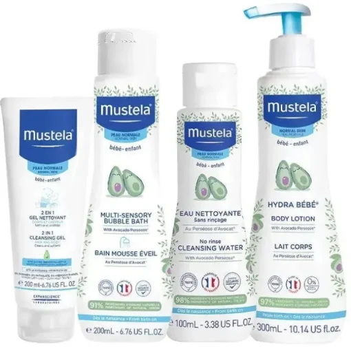 Mustela - Conjunto de presentes essenciais para a hora do banho do bebê 4Pk