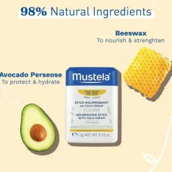 Mustela - Stick Nutritivo para Bebé, Hidratante para Lábios e Rosto para Pele Seca