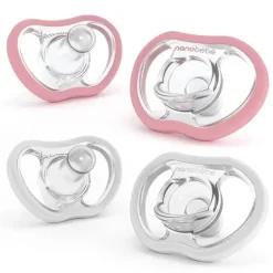 Nanobebe - 4 unidades de chupetas flexíveis ativas rosa e brancas para bebês 4/36M