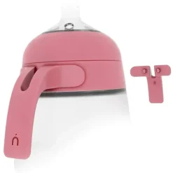 Nanobebe - Conjuntos de alças de encaixe rápido para mamadeira de silicone flexível, pacote com 2 rosa
