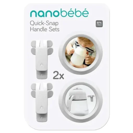 Nanobebe - Conjuntos de alças de encaixe rápido para mamadeira de silicone flexível, pacote com 2 cinza
