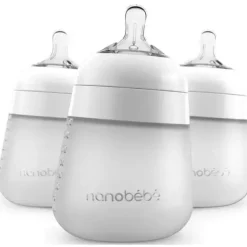 Nanobebe - mamadeira de silicone 3 unidades 9 onças, branca