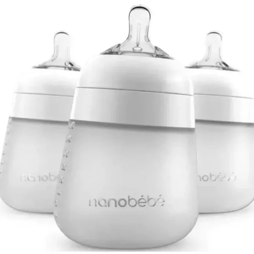 Nanobebe - mamadeira de silicone 3 unidades 9 onças, branca