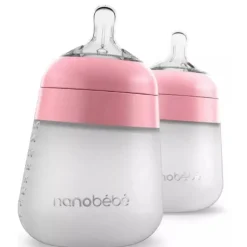 Nanobebe - mamadeira de silicone 2 unidades 9 onças, rosa