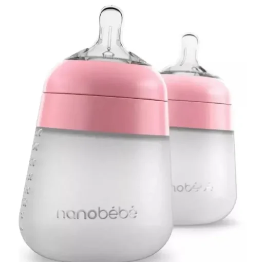 Nanobebe - mamadeira de silicone 2 unidades 9 onças, rosa