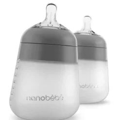 Nanobebe - mamadeira de silicone 2 unidades, cinza, 9 onças