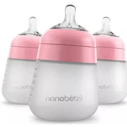 Nanobebe - mamadeira de silicone flexível rosa 3 unidades, 9 onças